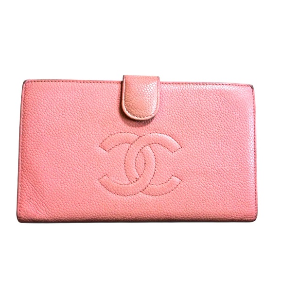 CHANEL Coco Mark Bifold Wallet Leather Caviar Skin Pink - Picture 1 of 10